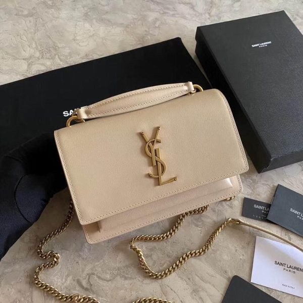 YSL Sunset Medium Size Bag in Beige with Golden Hardware 19*15*5.4 CM(Next to Original)