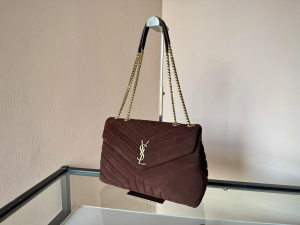 YSL Loulou Medium Shoulder Bag in Brown Suede 30*23*11 CM (Next to Original)