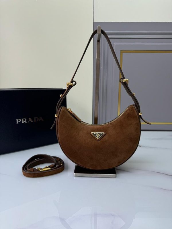 Prada Arqué Suede Shoulder Bag in Cocoa Brown 22*18.5*4.5 CM (Mirror Quality)