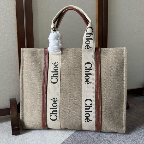 Chloè Woody Tote Bag in Linen in Beige 45*33*13 CM (Mirror Quality)