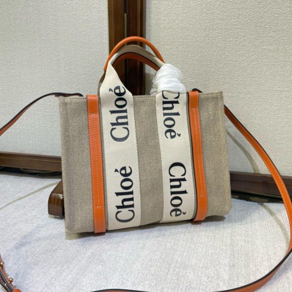 Chloè Woody Tote Bag in Linen in Dark Orange 26.5*20*8 CM (Mirror Quality)