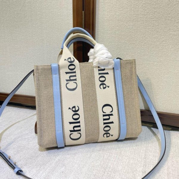 Chloè Woody Tote Bag in Linen in Light Blue 26.5*20*8 CM (Mirror Quality)