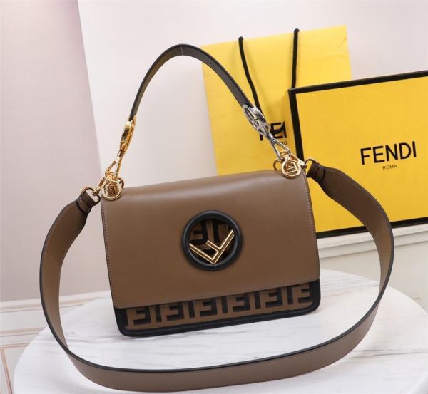 Vitello Century F is Fendi Bi-Color FF Shoulder Bag in Brown 25*18*10 CM (Next to Original)