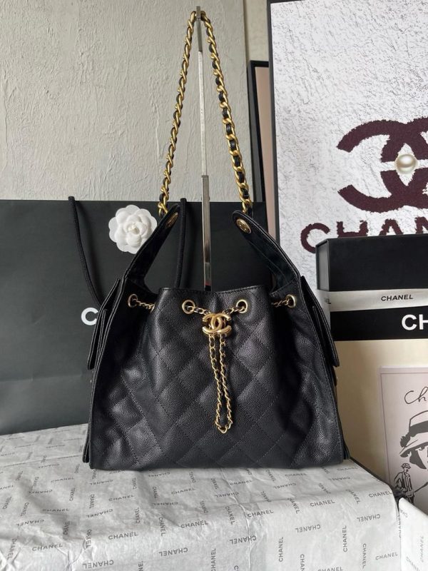 Chanel 25 Small Handbag Gold-Tone Metal in Black 30*26*14 CM (Mirror Quality)