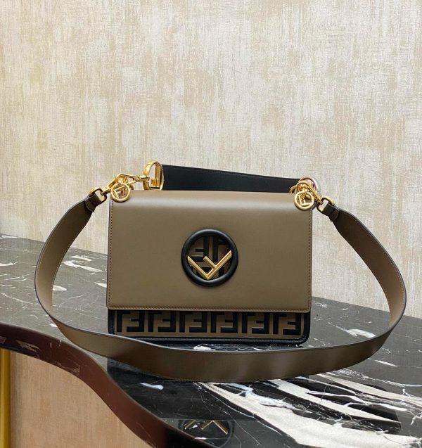 FENDI Brown "Kan I F" Shoulder Bag with Metal Details 25 CM (Mirror Quality)