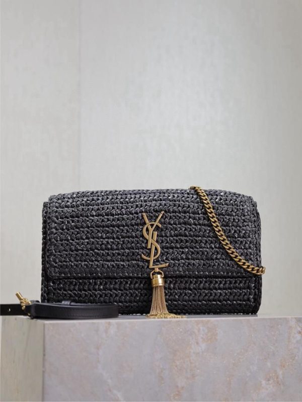 YSL Kate 99 Woven Shoulder Bag in Black 26*13.5*4.5 CM (Mirror Quality)
