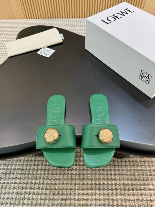 LOEWE Leather Pebble Sandals for Women in Green Color