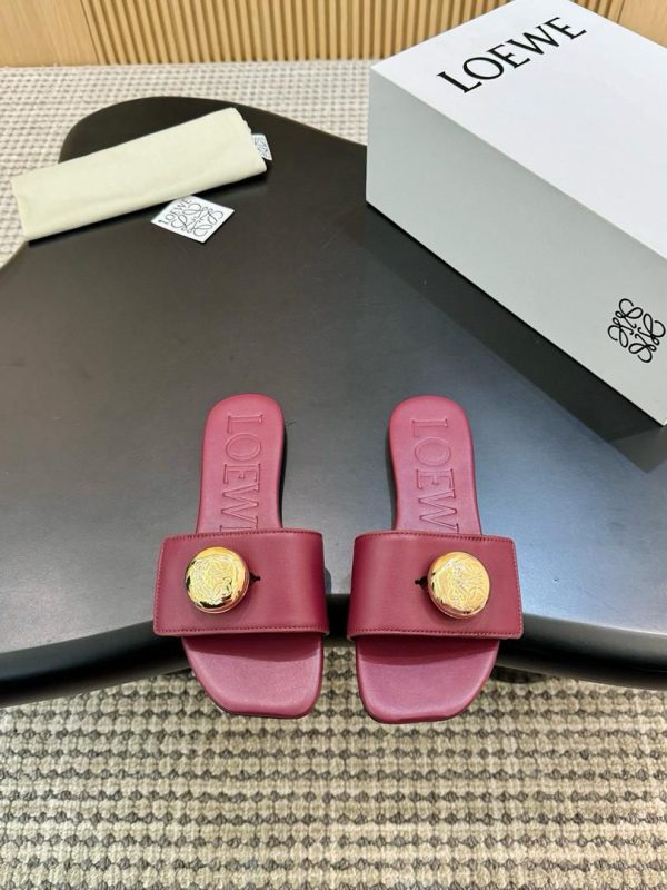 LOEWE Leather Pebble Sandals for Women in Red Wine Color