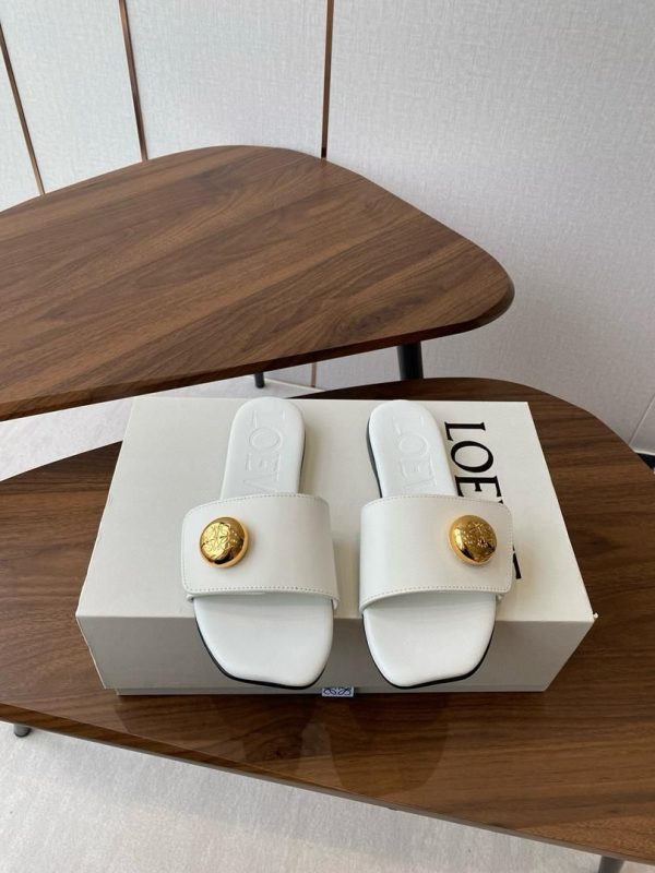 LOEWE Leather Pebble Slides for Women in White Color