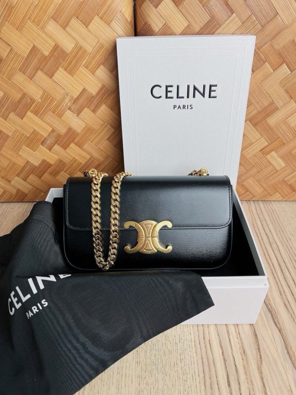Celine Chain Shoulder Bag Claude In Shiny Leather in Black 20.5*10.5*4 CM (Mirror Quality)