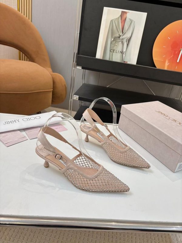 Jimmy Choo Amel 50 Macaron Crystal Mesh Pumps in Light Pink Color