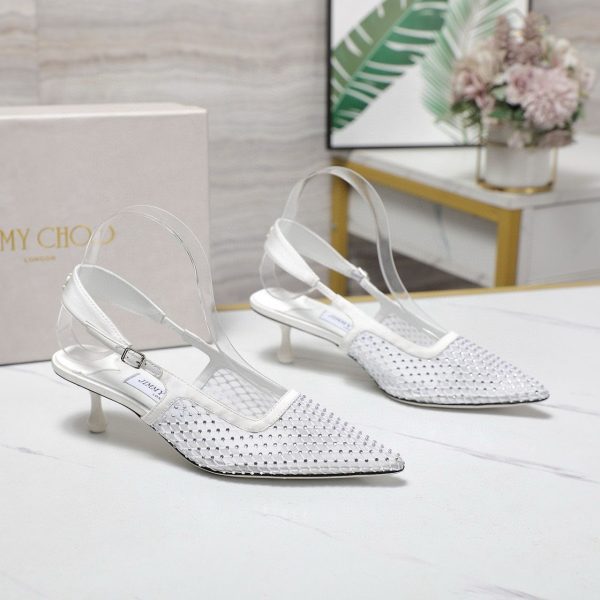 Jimmy Choo Amel 50 Macaron Crystal Mesh Pumps in White Color
