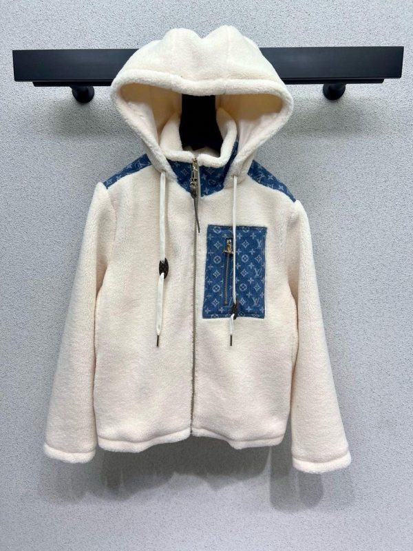 Louis Vuitton Monogram Accent Fleece Jacket in White (Mirror Quality)