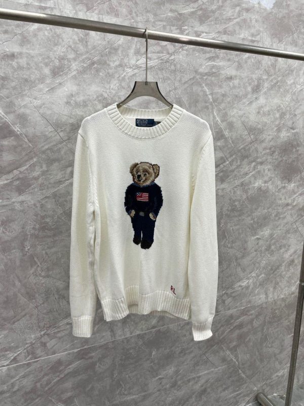 Ralph Lauren Polo Bear Wool-Cashmere-Blend Sweater in White (Mirror Quality)