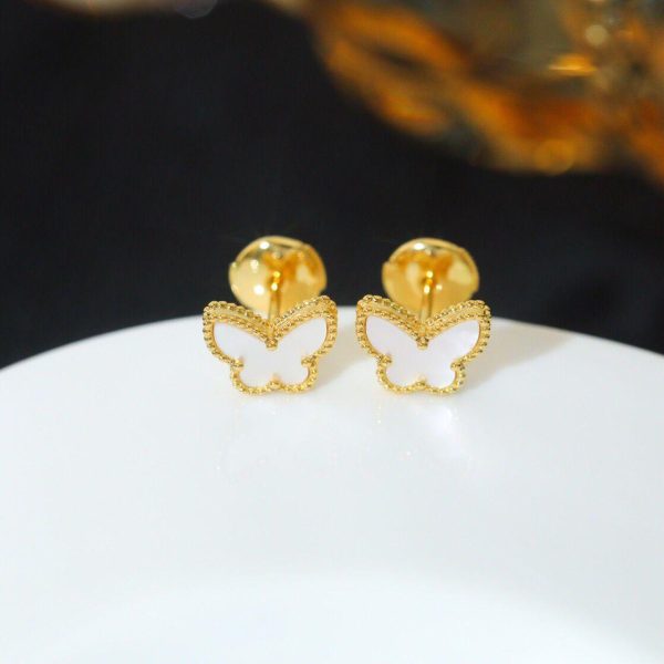 VCA Sweet Alhambra Butterfly Earrings in Golden Finish and Mother of Pearl (Next to Original Quality)