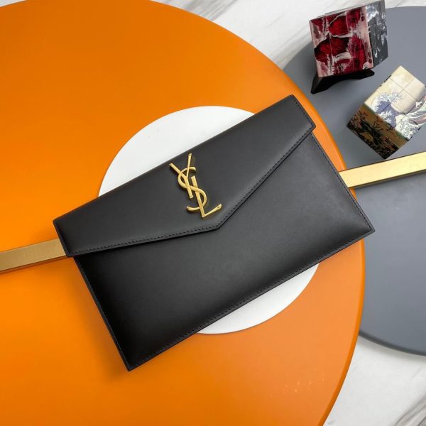 YSL Uptown Pouch In Grain Leather and Black with Golden Hardware 27*16*2 CM (Next to Original)